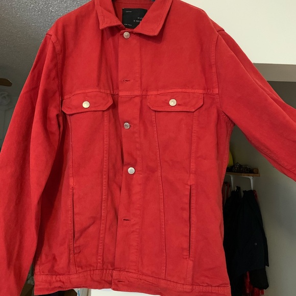 zara red denim jacket
